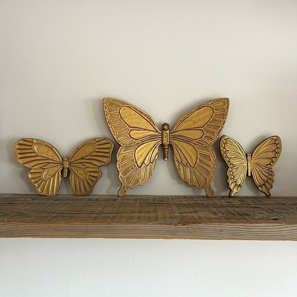 Gold butterflies set of 3 wall decor - Picture 1 of 8